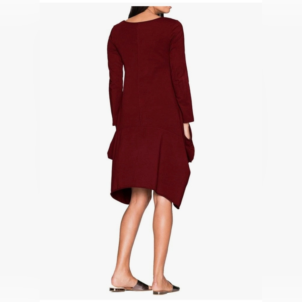Plus-sized Red 2X Scoop Neck Long Sleeve T-shirt Dress/Tunic With Pockets - Picture 4 of 7